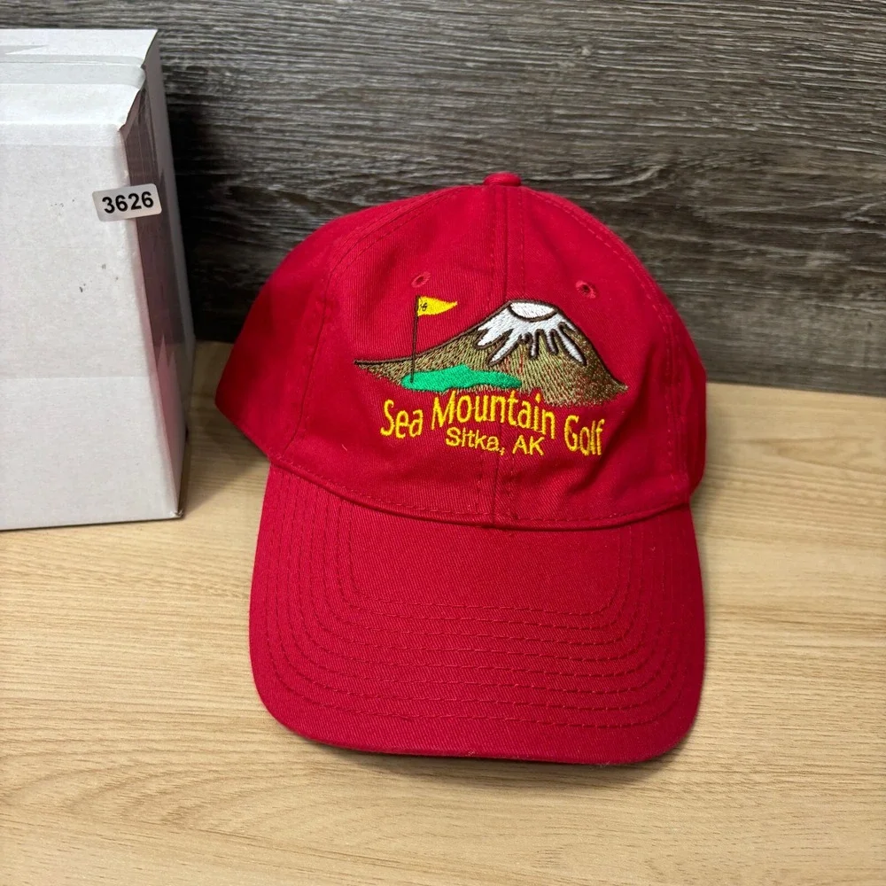 Sea Mountain Golf Hat Cap Strap Back‎ Red Sitka Alaska Adjustable